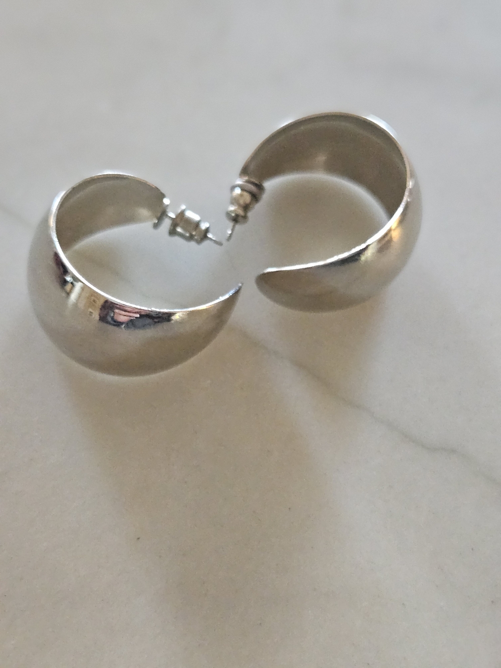 Vintage Chunky Silver Domed Half Hoop Earrings Bold Modernist Statement Crescent